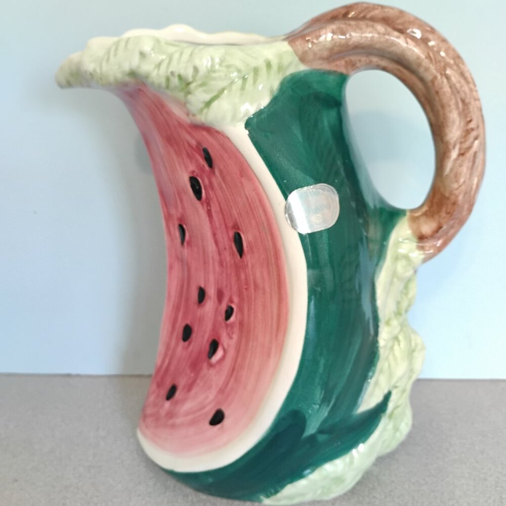 Bassano Italy Vintage Ceramic Watermelon Slice Pitcher